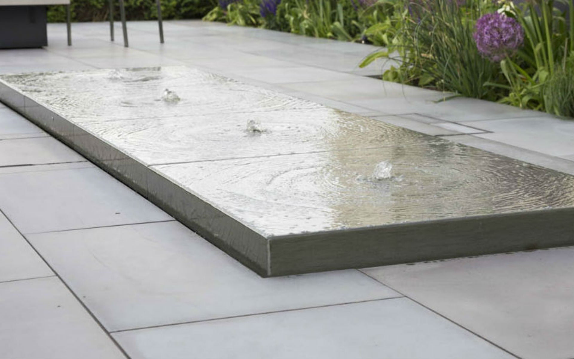 Contemporary Bespoke Water Feature Grey Yorkstone Optic Lighting Hatfield Peverel Essex