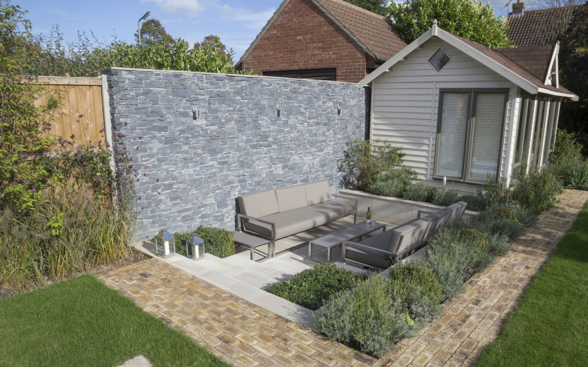 Portfolio Contemporary Garden Chelmsford Essex Sunken Patio Feature Wall Lighting Vande Moortel Path