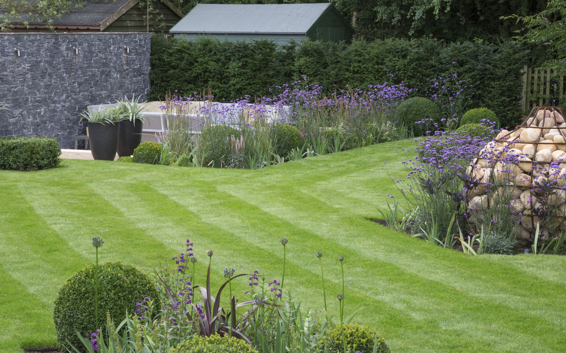 Portfolio Multi-level Contemporary Garden Stock Essex Lawn Gabion Feature Sunken Patio