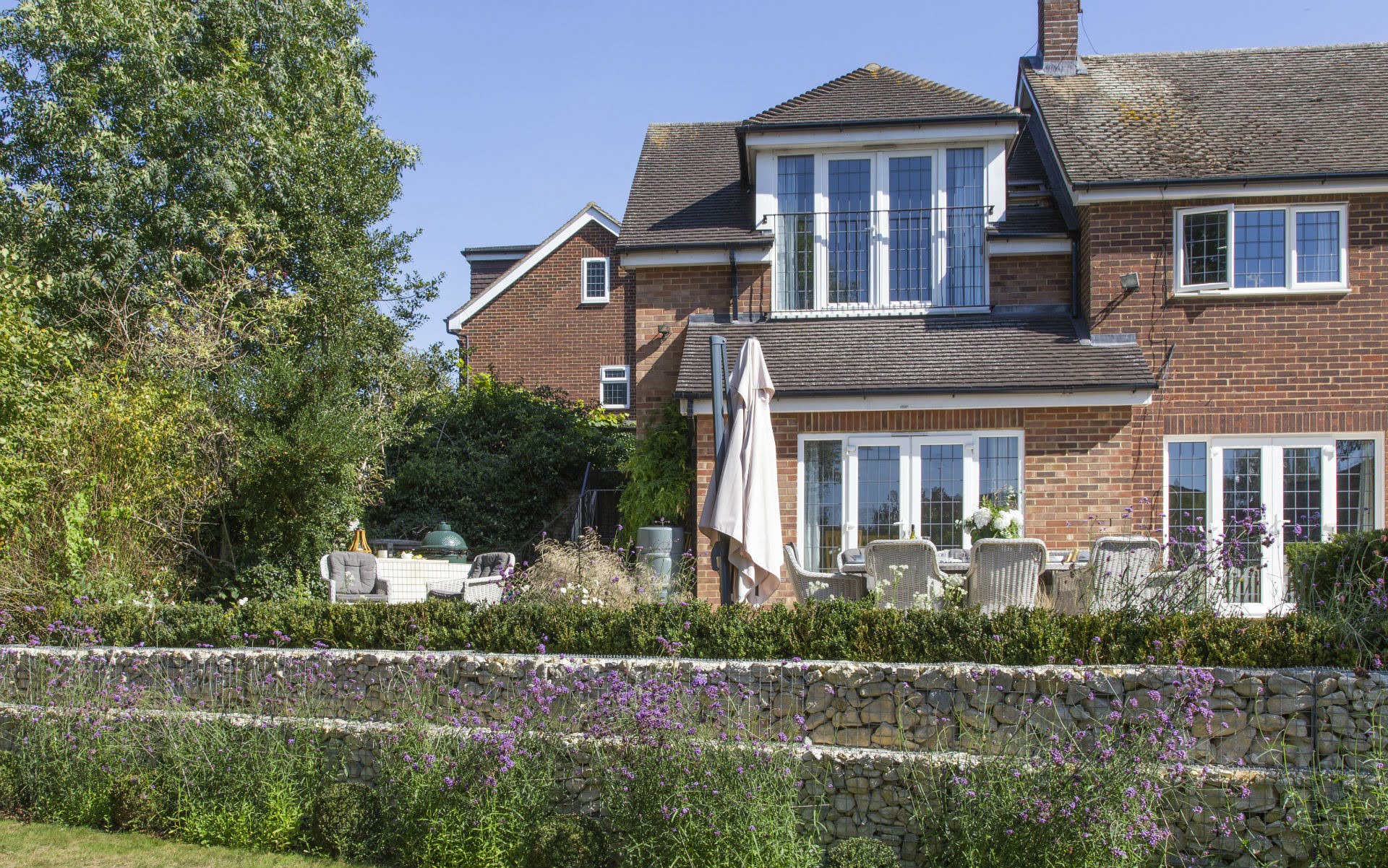 Portfolio Multi-level Landscape Garden Design and Build Ingatestone Essex Gabion Walls Verbena Hedge