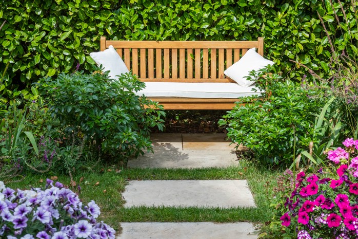 Contemporary View, Chelmsford Essex. Design and Build Cube 1994 Ltd. Stepping stone path, bench seating