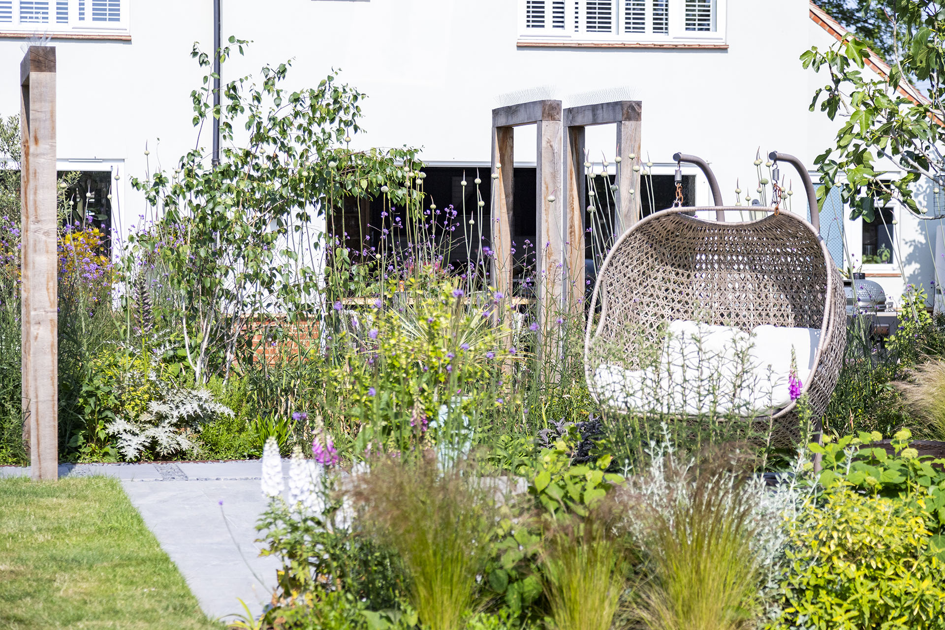 Garden Design Landscaping Cube 1994 Chelmsford Essex pergola arch hanging chair